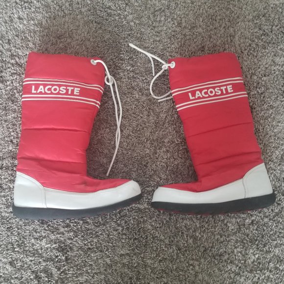 RARE Vintage Lacoste Snow/Winter Boots, Hidden Platform, Red and White, Size 9 - Picture 1 of 5